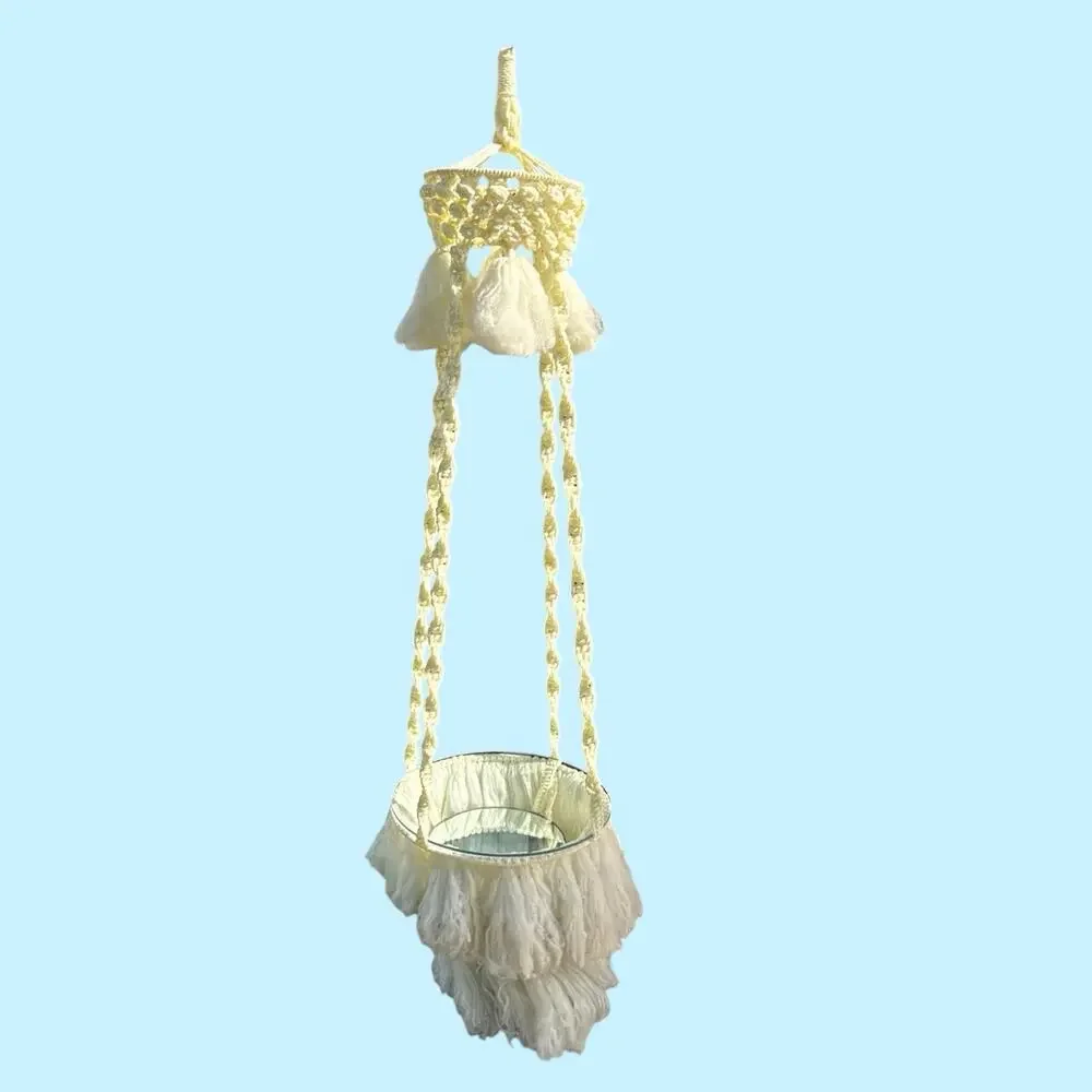 Vtg 1970s Macrame Hanging Glass Table Plant Holder Decor Display XL 5.5 Ft Tall